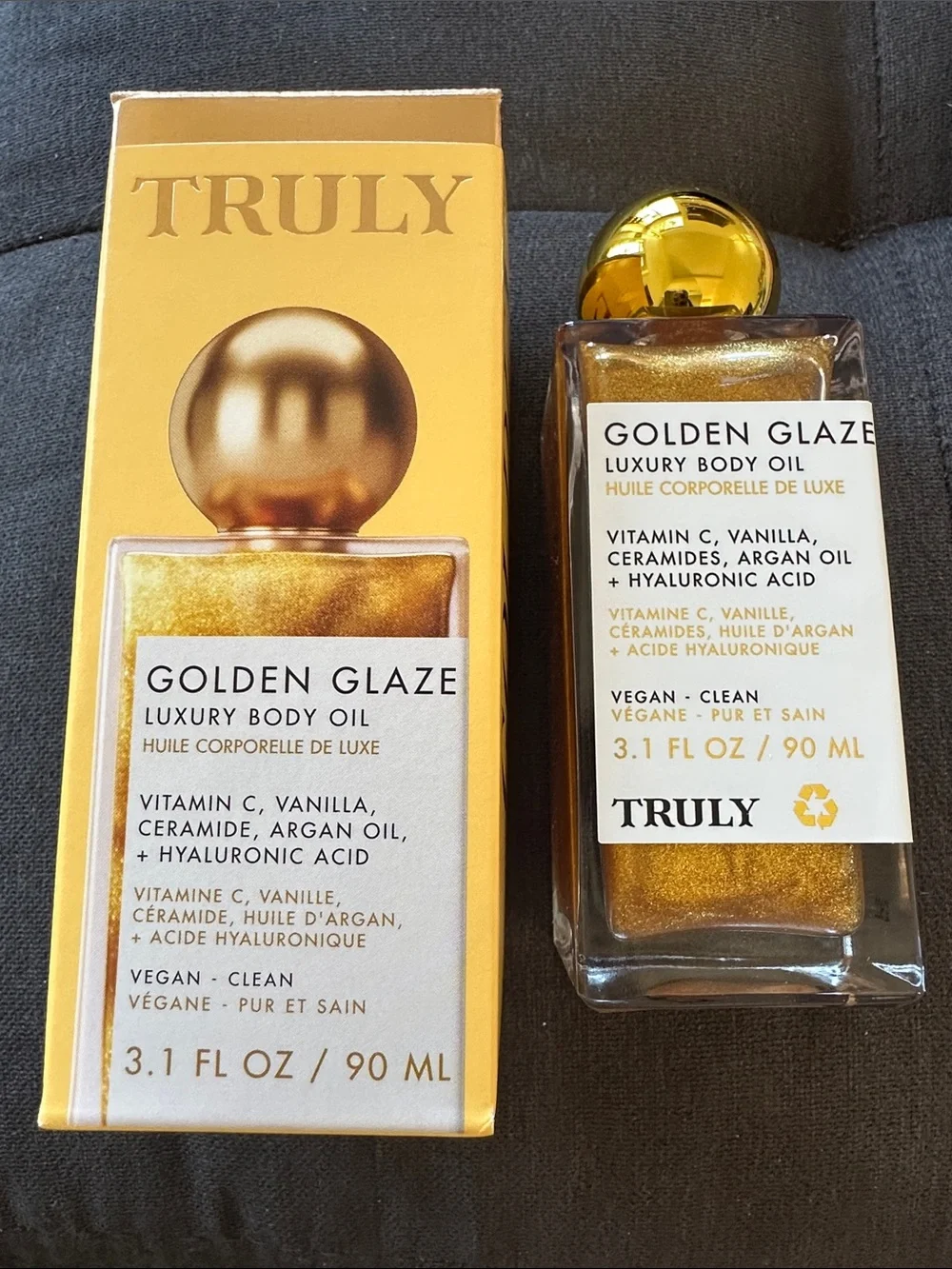 NIB TRULY Golden Glaze Luxury Body Oil 3.1 oz Brightening Shimmer Vegan Glow